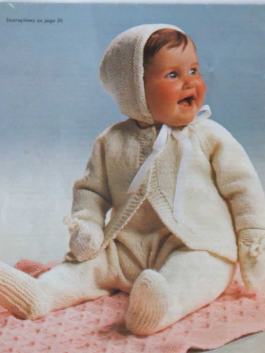 Vintage pattern hand knitted pram suits