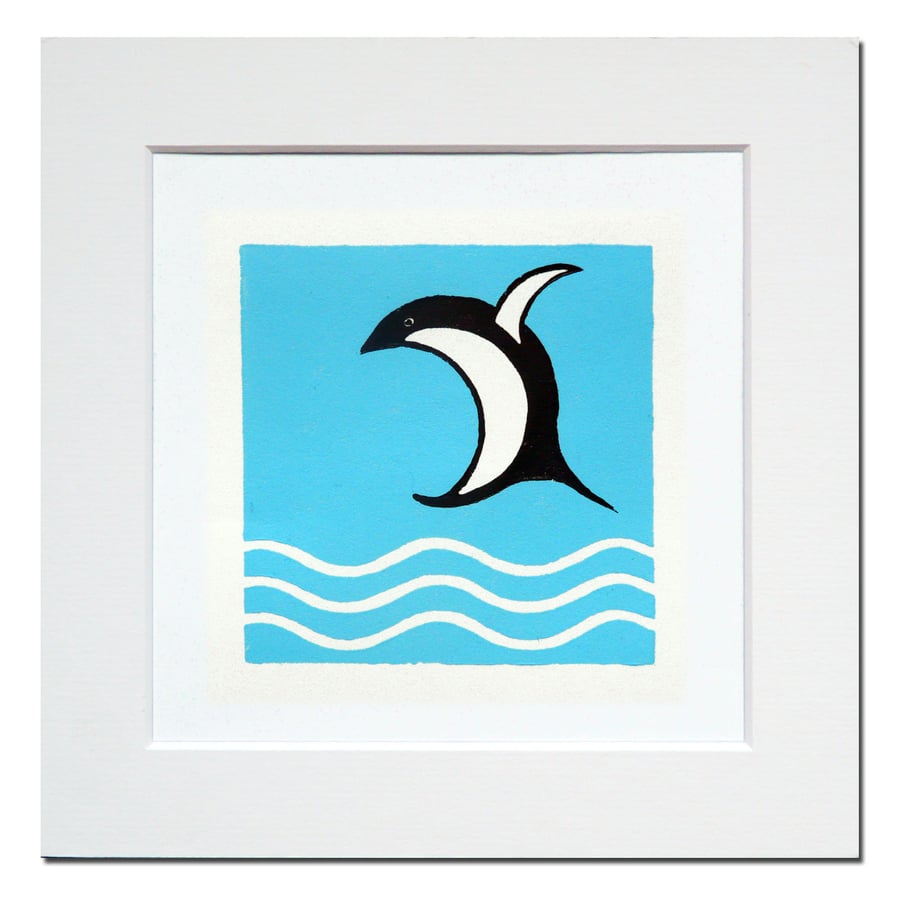 Penguin Linocut - Jump!