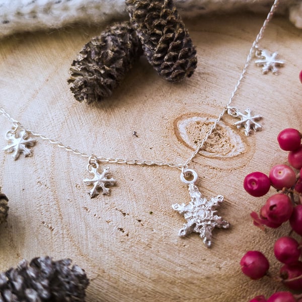 Snowflake Necklace - Recycled Silver Necklace with Cubic Zirconia