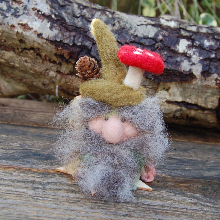 Needle felt Woodland gnome in an enchanted forest Tomte Gonk Totem