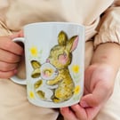 hand-painted mug, illustration of rabbits, gift for mom, daughter, sister, girlf