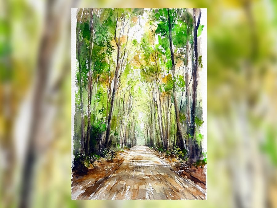 Forest Path Watercolor Painting 5"x7" Matte Print