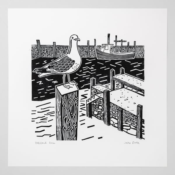 Harbour Gull linocut print