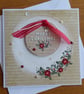 Christmas Card - Wreath With Red Poinsettias- Merry Christmas