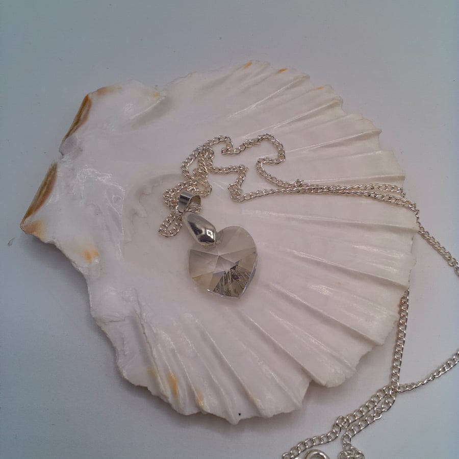 Smoky Crystal Heart Pendant on Silver Plated Chain, Heart Pendant, Gift for Her