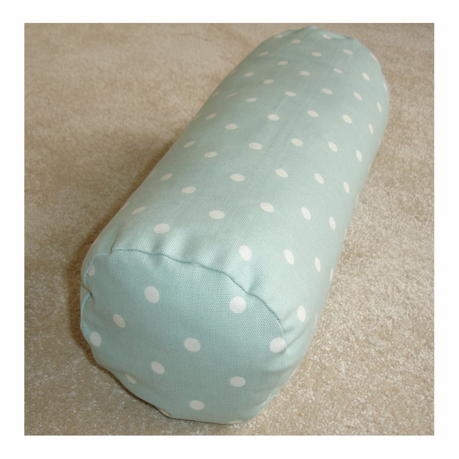 Bolster Cushion Cover 16" x 6" Cylinder Neck Roll Polka Dots Duck Egg White Spot