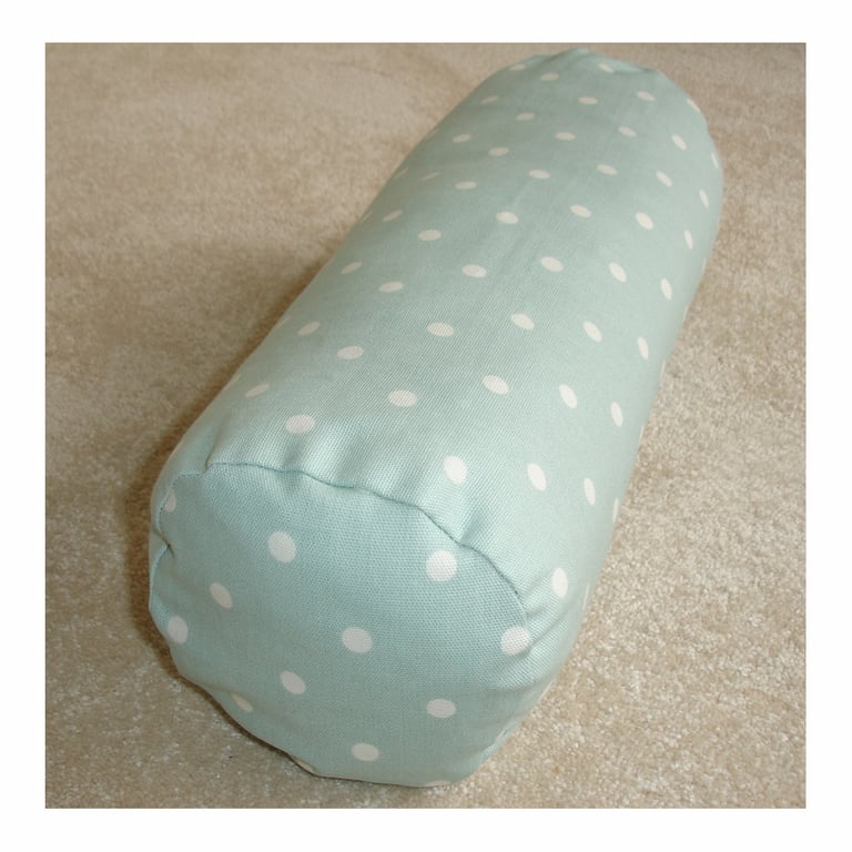 Bolster Cushion Cover 18" x 8" Cylinder Neck Roll Polka Dots Duck Egg White Spot