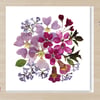 Lilac, Cherry & Mallow, Pressed Flower Print card, 
