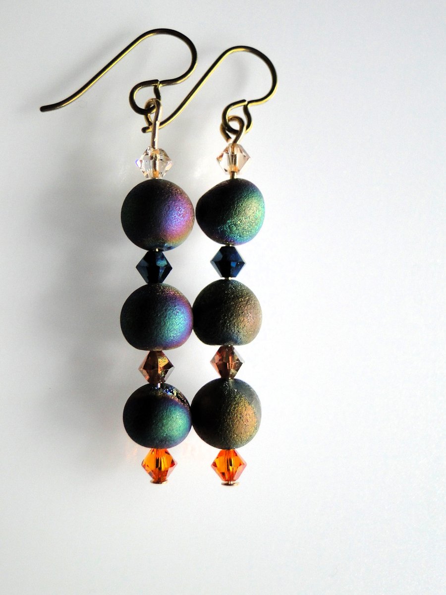 Rainbow Druzy Agate Earrings with Swarovski crystals