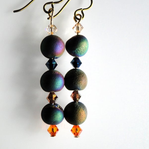 Rainbow Druzy Agate Earrings with Swarovski crystals