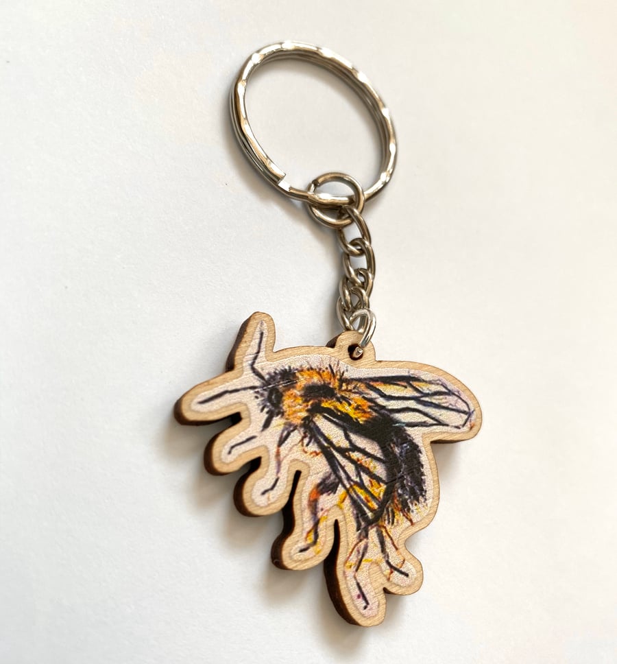 Bee Keyring Wooden Charm 