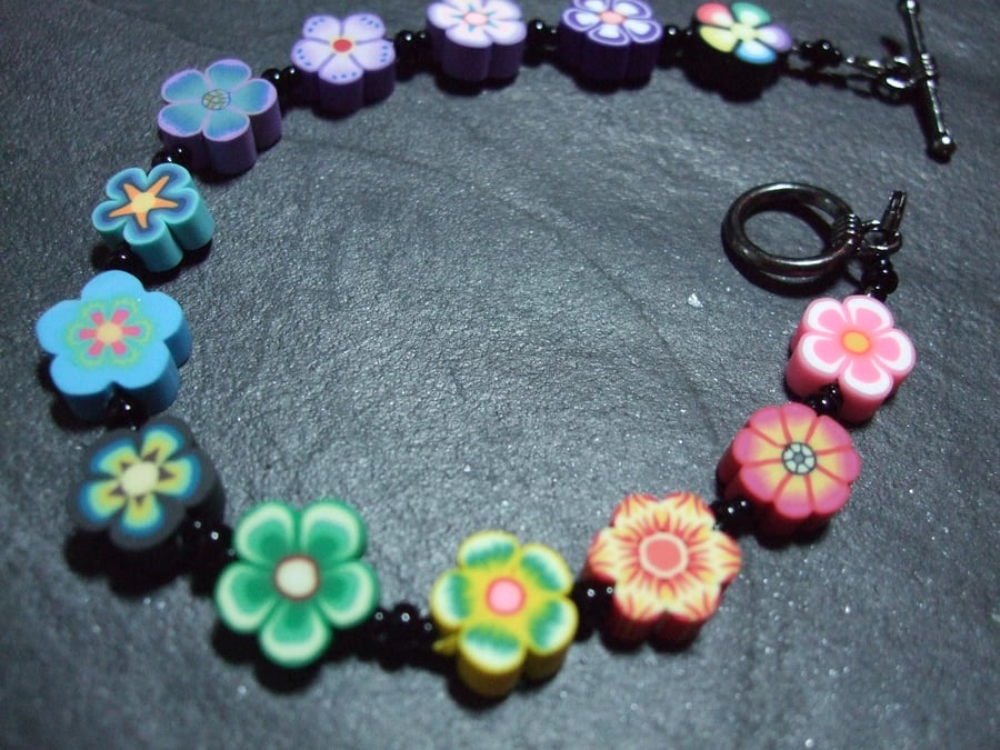 Flower Power Collection Rainbow Garland Kitsch Polymer Clay Bracelet