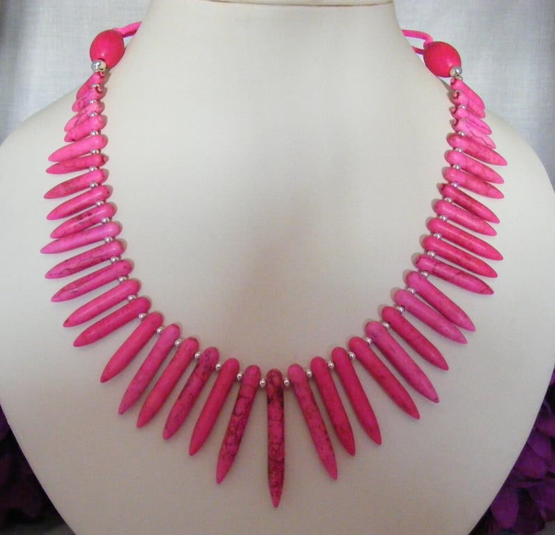 Fuchsia Howlite Gemstone Necklace