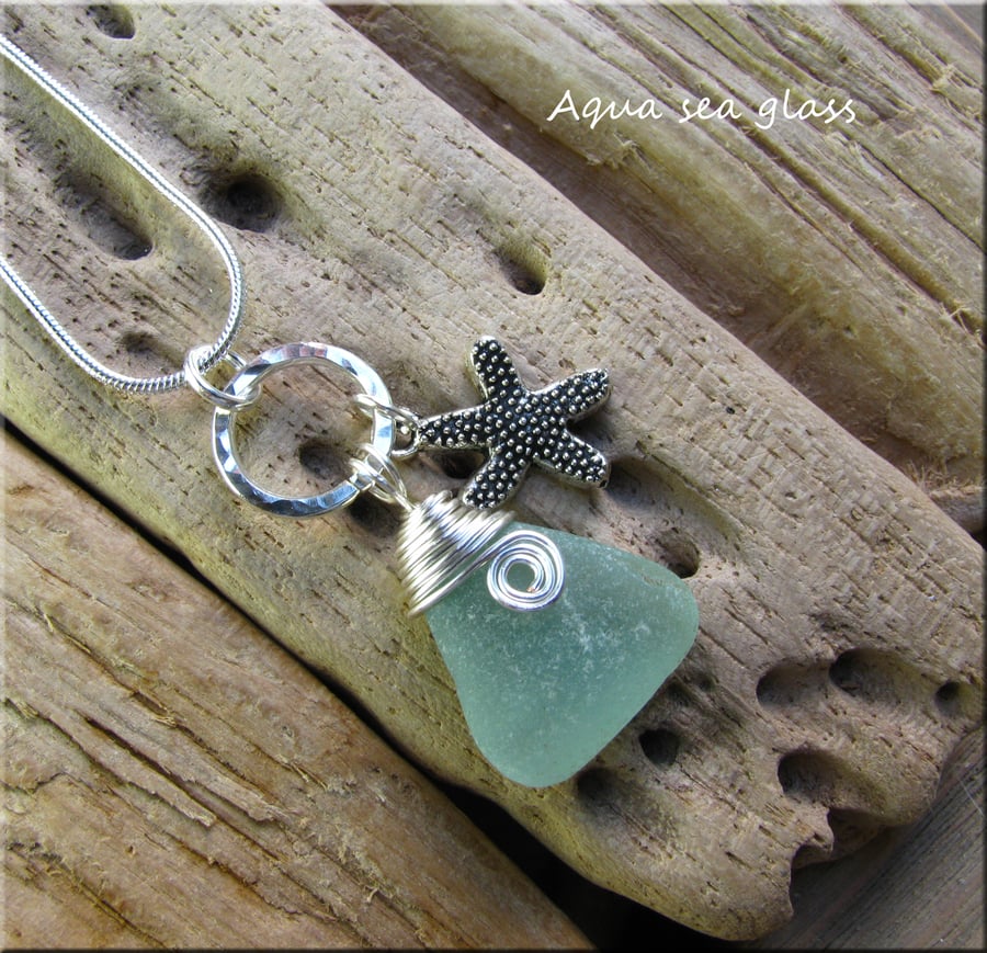 Sea glass wire wrapped pendant