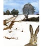 Hare in Winter Landscape A4 giclee Print - Image 1