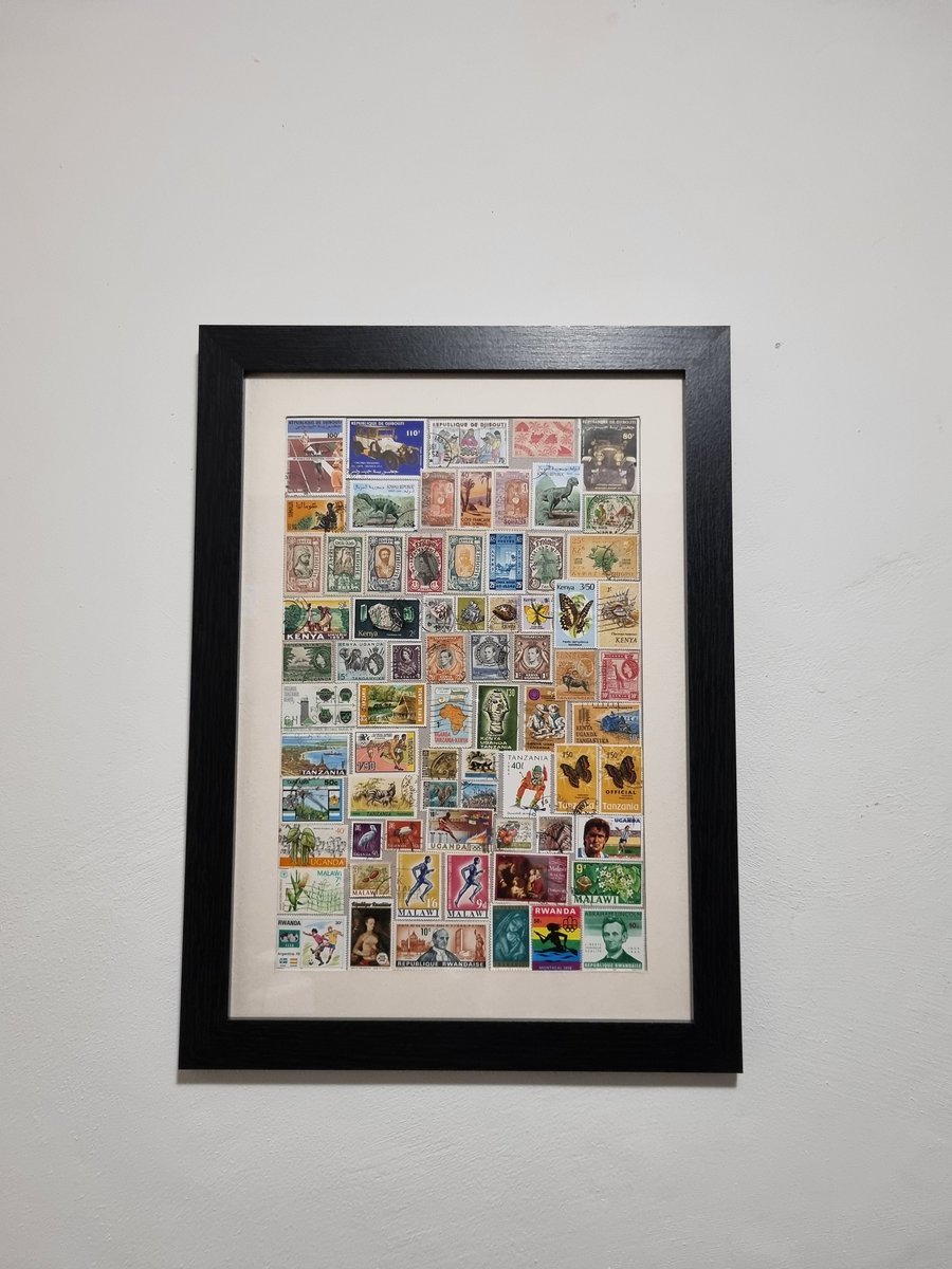 East Africa Themed Vintage Stamp Collection in photo frame