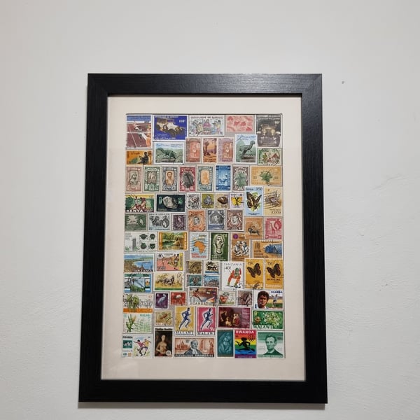 East Africa Themed Vintage Stamp Collection in photo frame