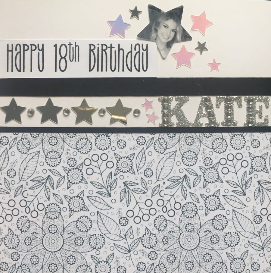 Happy 18th Birthday Card personalised with photo and name