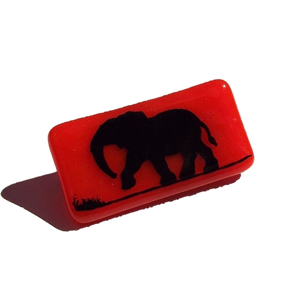 Elephant Brooch in Fused Glass with Screen Printed Kiln Fired Enamel