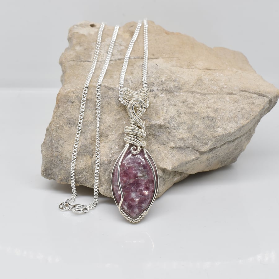 Silver Lepidolite Wire Wrapped One of a Kind Pendant