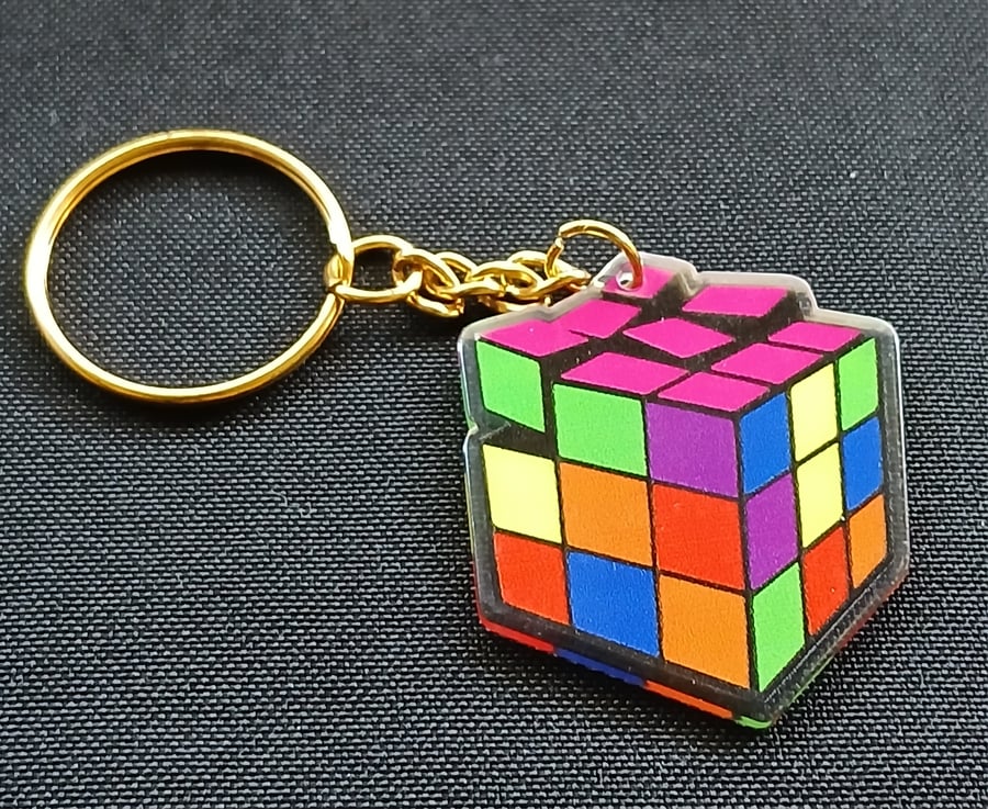 Retro, rubiks cube, keyring 