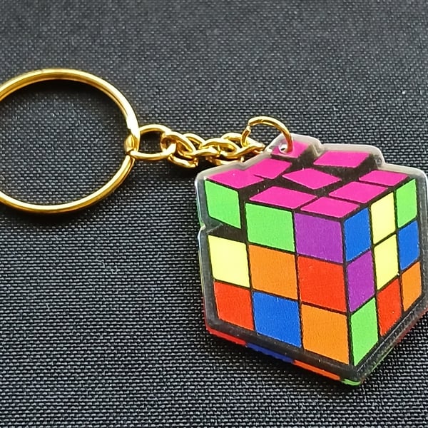 Retro, rubiks cube, keyring 