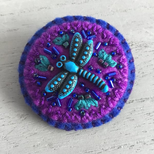 Hand Embroidered Dragonfly brooch