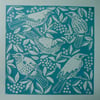 Fieldfares lino print 