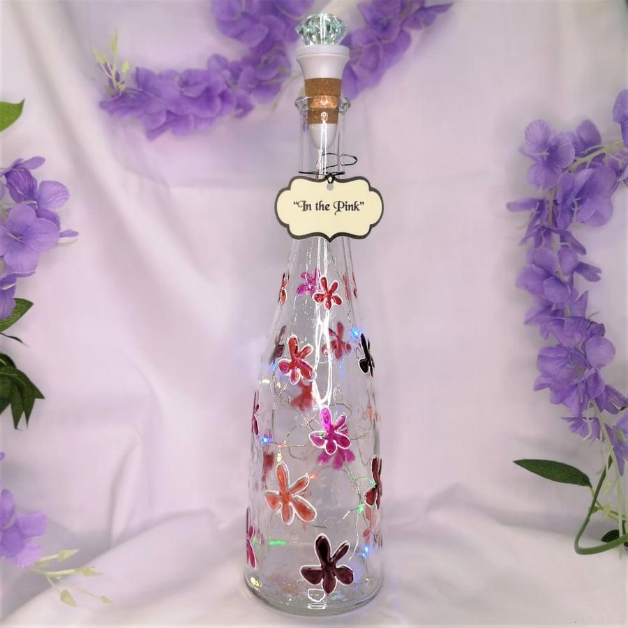 In the Pink- Handpainted Bottle Light