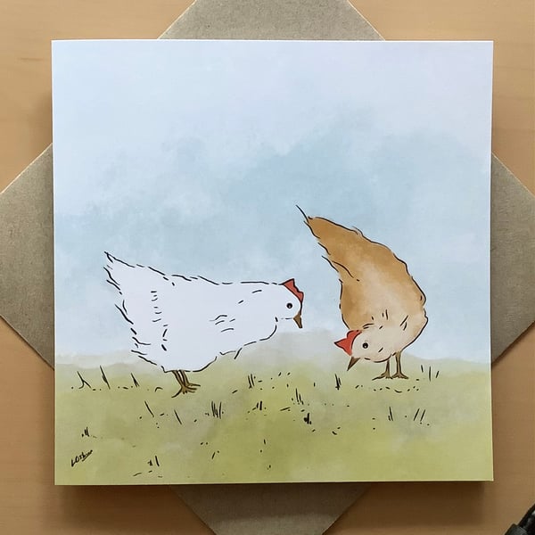 Greetings card - hens - chickens - birthday card