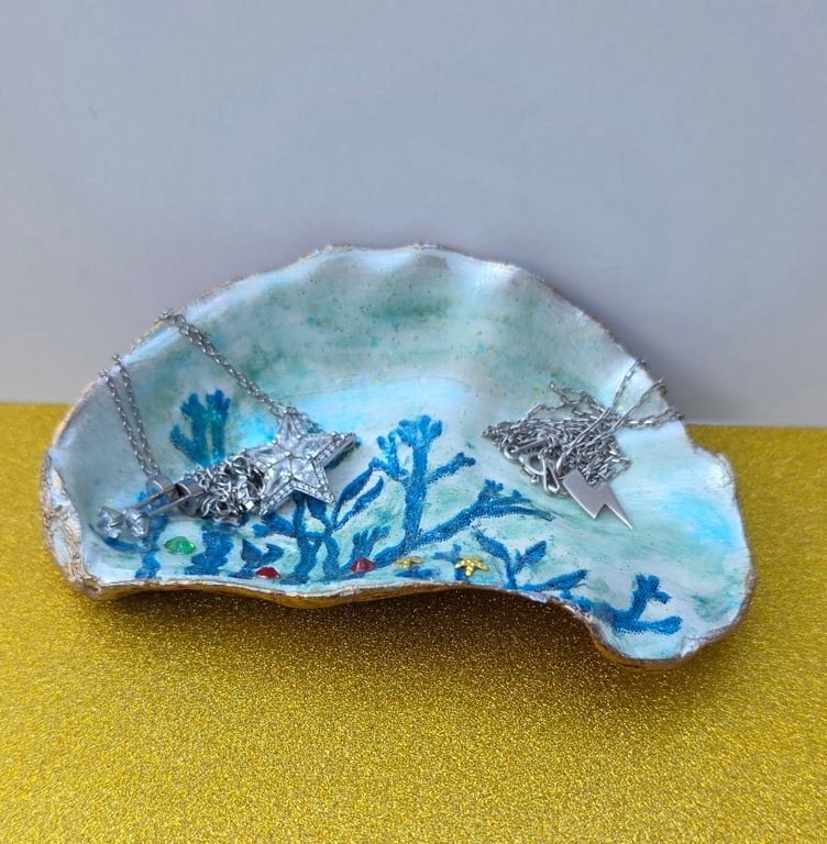 Hand Decorated Oyster Shell Trinket Dish