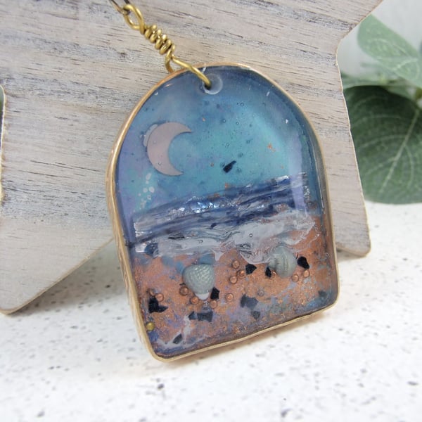 Hanging Beach Decoration, Resin and Brass with Inks and Metal Leaf Suncatcher