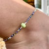 Green Lampwork & Miyuki Beaded Anklet. Sterling Silver. Extension Chain. 