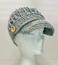 Baker Boy Hat, Newsboy hat, Ladies Hat, Blue Grey Mix Hat, Beanie, Crochet hat