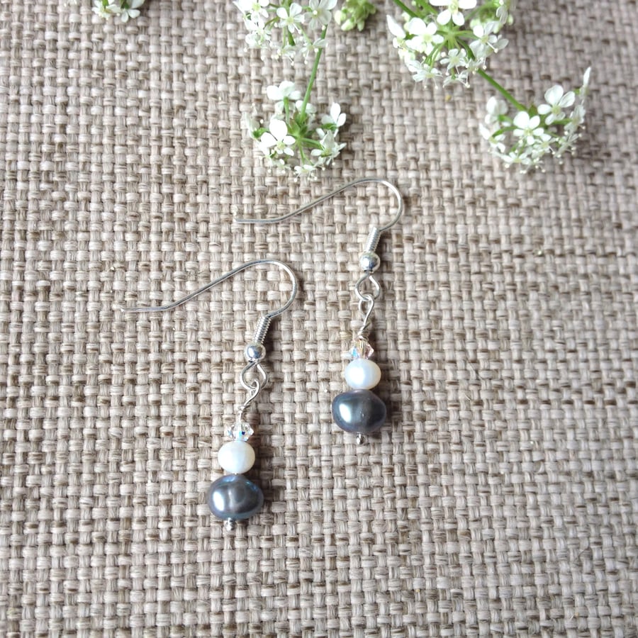 Peacock Freshwater Pearl & Swarovski Crystal Earrings