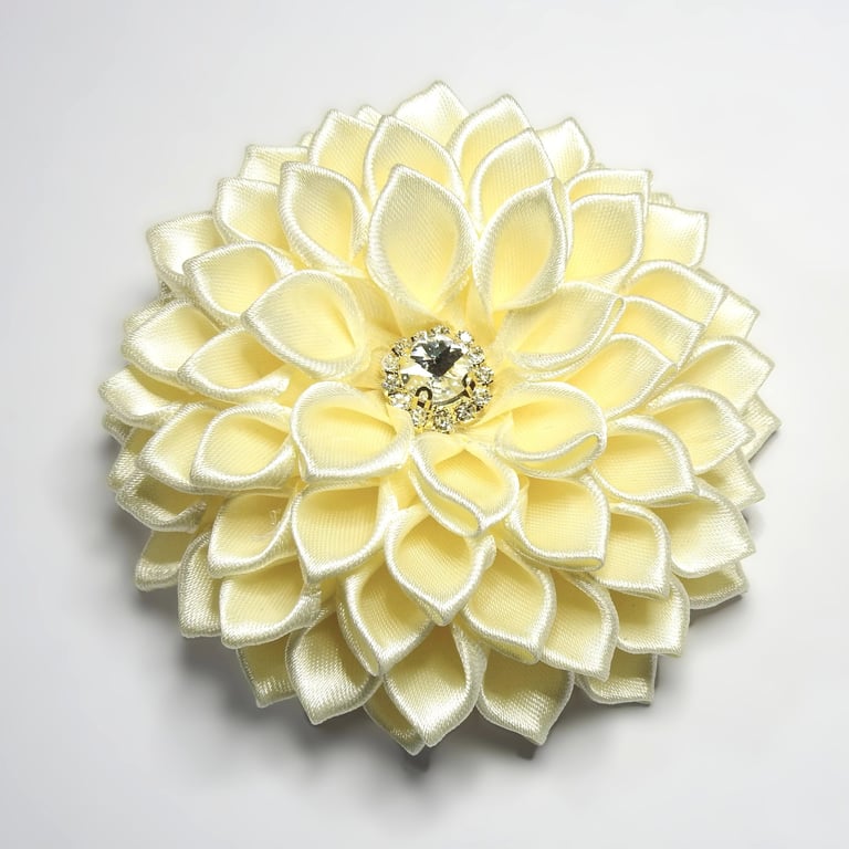 Satin Kanzashi Flower Brooch Pin - Cream