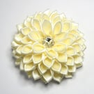 Satin Kanzashi Flower Brooch Pin - Cream
