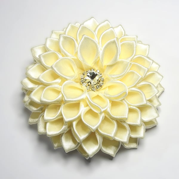 Satin Kanzashi Flower Brooch Pin - Cream