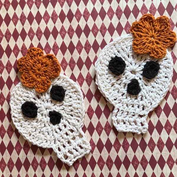 Crochet Skull Coasters Pair Halloween