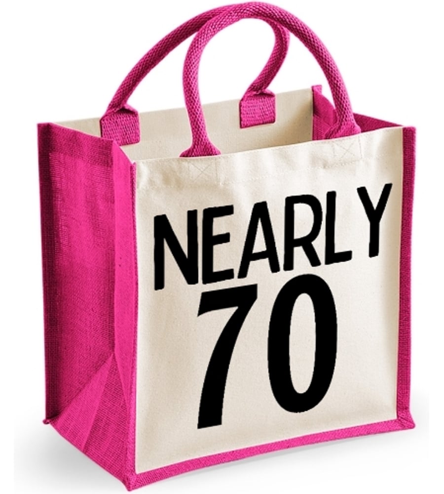 Funny 60's Birthday Midi Jute Bag NEARLY 70 Birthday Gift for late 60's age