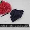 Face mask,  small, 3 layer, machine washable in navy flower and dot fabric.  