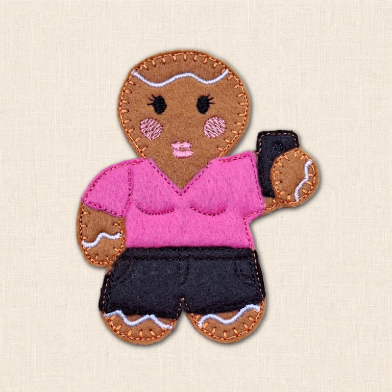 Selfie Queen Gingerbread Decoration - Embroidered Phone Character