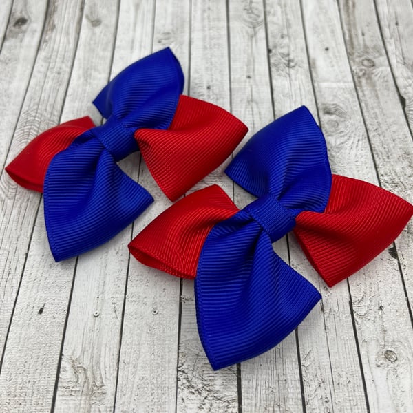 Cobalt Blue and Red Square Double with Bows on Clips (pair)