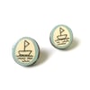 Pale Blue Sail Boat Illustrated Stud Earrings