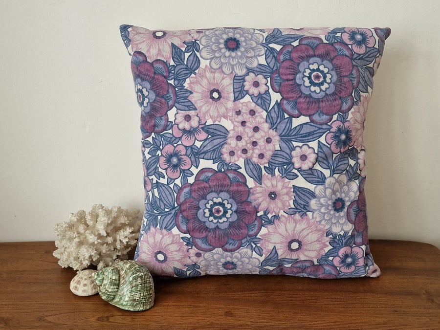 Handmade floral cushion cover vintage 1960s 1970s fabric envelope