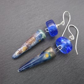 blue lampwork glass and ceramic earrings