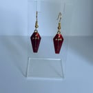 Gold and blood red coffin drop down earrings