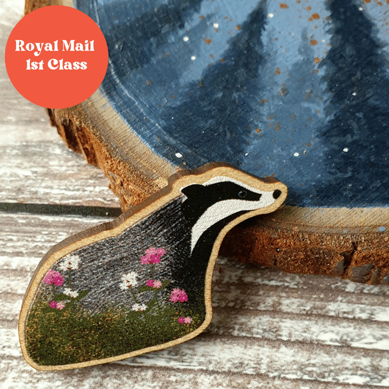 Badger Wooden Pin Brooch
