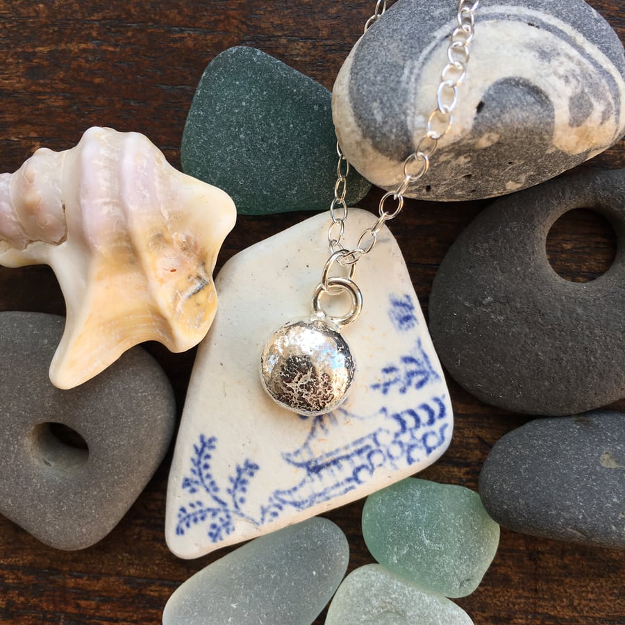 Recycled silver pebble pendant