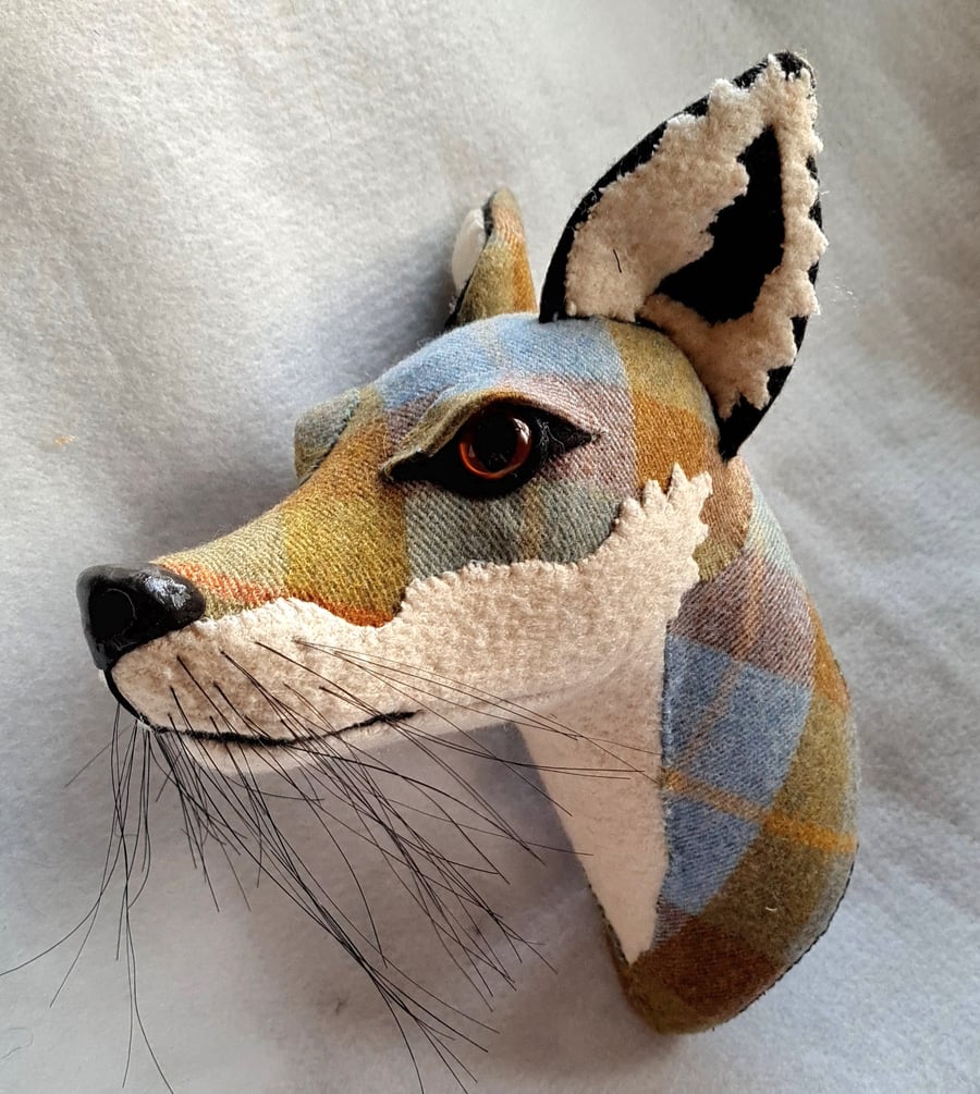 Faux fox wall mount in muted blues and greens - Freya